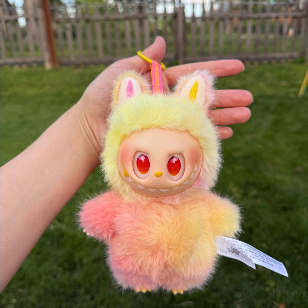 Yellow & Pink Labubu Stuffed Animal Plush Bunny Keychain Collectible Toy